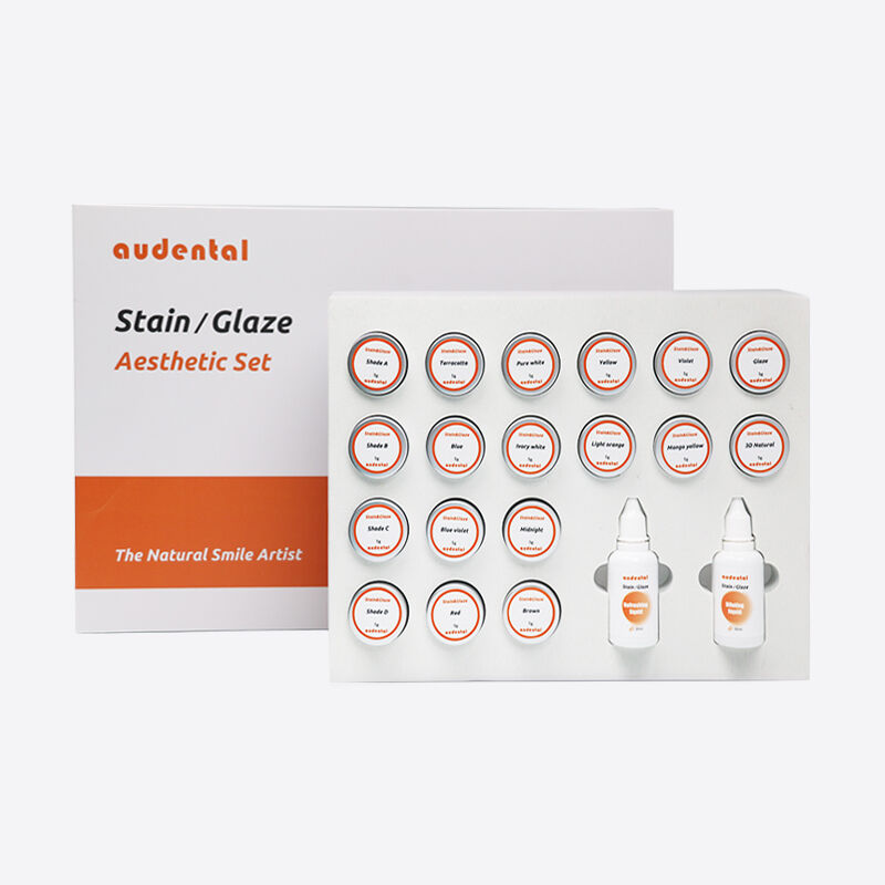 Équipement de laboratoire dentaire avec un ensemble de pâtes prêtes à tacher et à glacer permettant une application en douceur et une personnalisation flexible de l'ombre