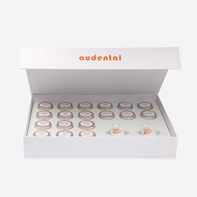 Équipement de laboratoire dentaire avec un ensemble de pâtes prêtes à tacher et à glacer permettant une application en douceur et une personnalisation flexible de l'ombre